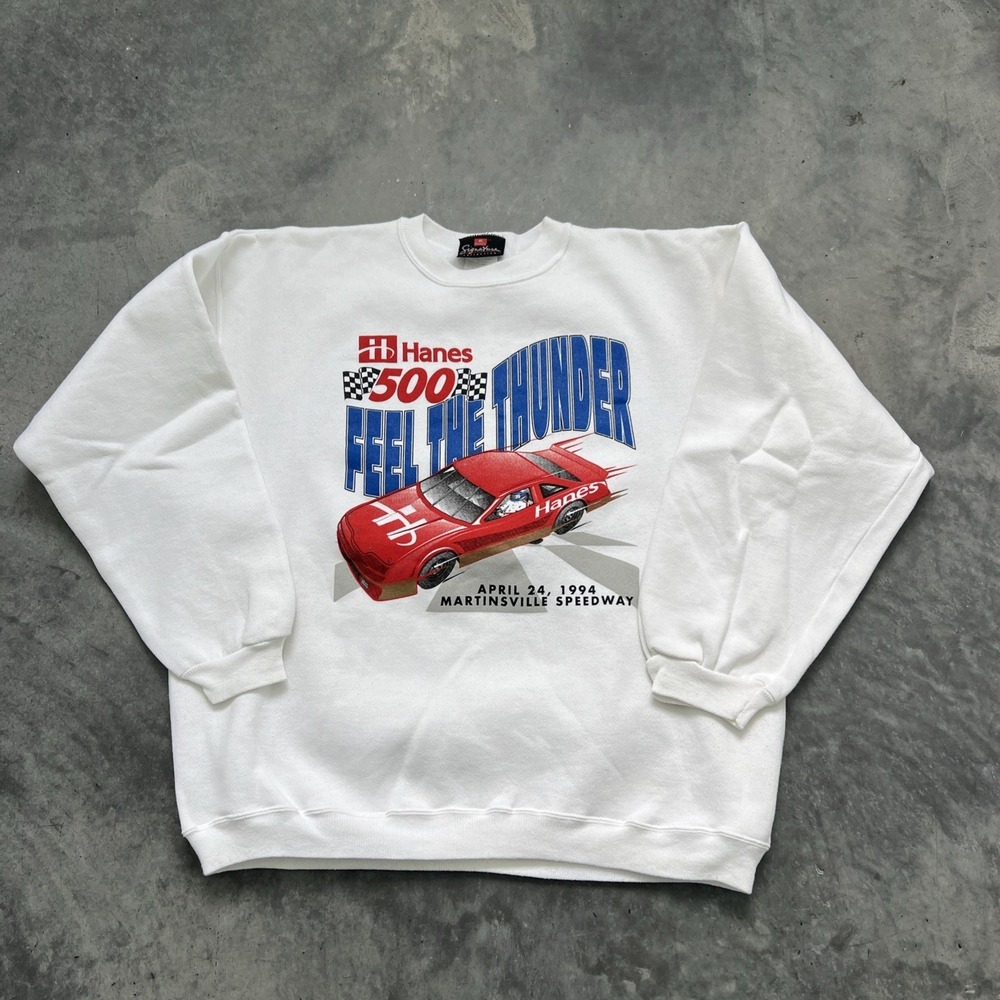 Vintage Hanes NASCAR 1994 Feel The Thunder White Sweatshirt Size Xl